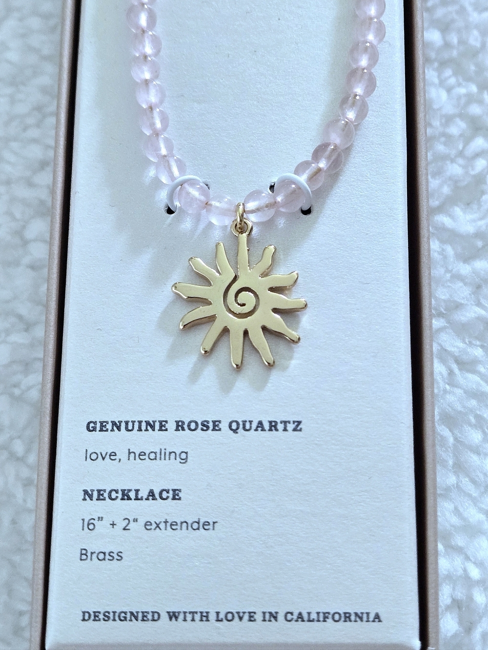 Luna🌙 Norte Rose🌹 Quartz Necklace with Stationary Gold💛 Sun☀️ Pendant - NIB - Picture 6 of 16